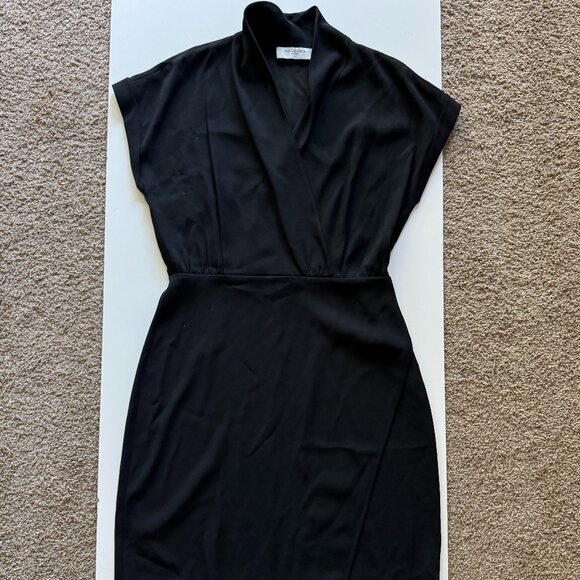MM Lafleur Asymmetrical V-Neck Sheath Dress Size 12 Black Cocktail Work Office - Picture 1 of 7